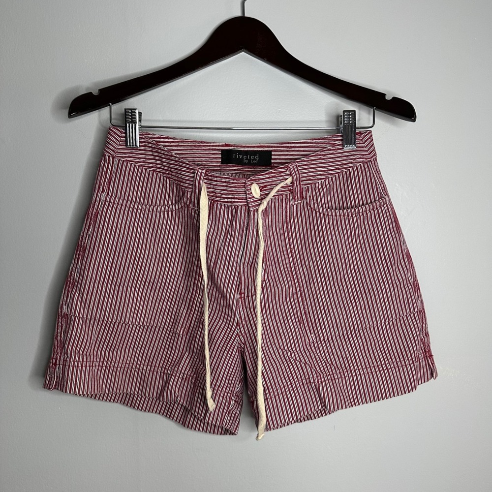 Riveted by Lee Striped Shorts Womens 4M Red White EUC Stripe Cotton‎ Drawstring